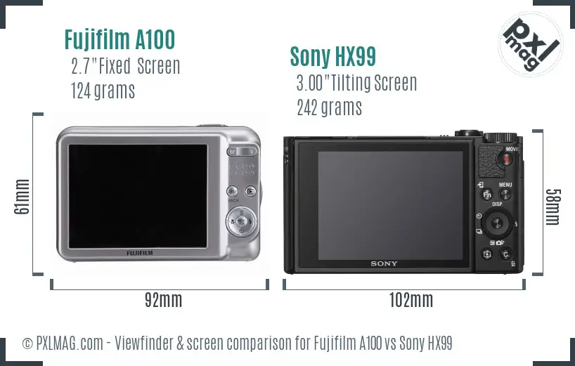 Fujifilm A100 vs Sony HX99 Screen and Viewfinder comparison