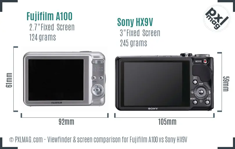 Fujifilm A100 vs Sony HX9V Screen and Viewfinder comparison