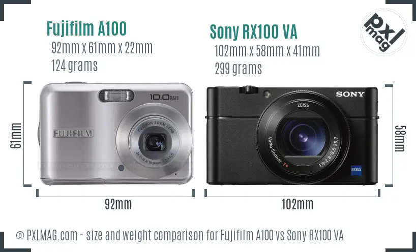 Fujifilm A100 vs Sony RX100 VA size comparison