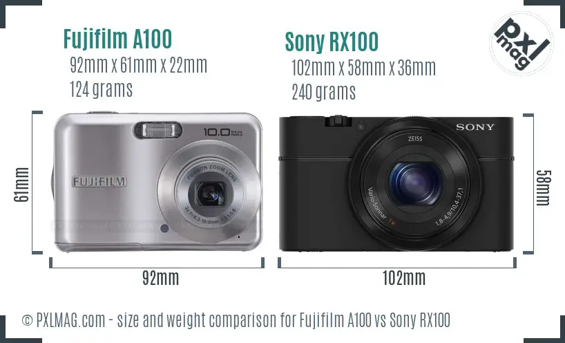 Fujifilm A100 vs Sony RX100 size comparison