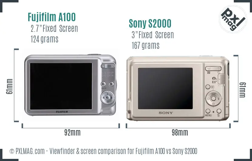 Fujifilm A100 vs Sony S2000 Screen and Viewfinder comparison