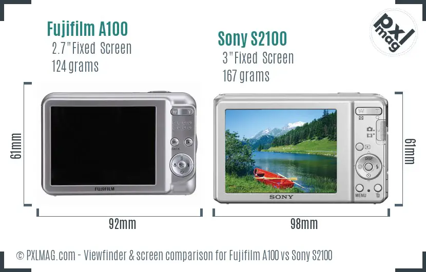 Fujifilm A100 vs Sony S2100 Screen and Viewfinder comparison