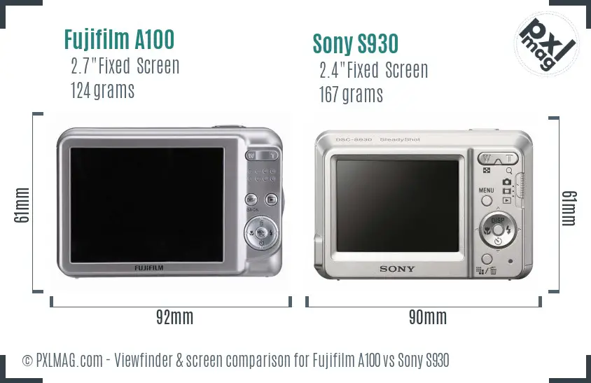 Fujifilm A100 vs Sony S930 Screen and Viewfinder comparison