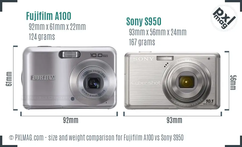 Fujifilm A100 vs Sony S950 size comparison