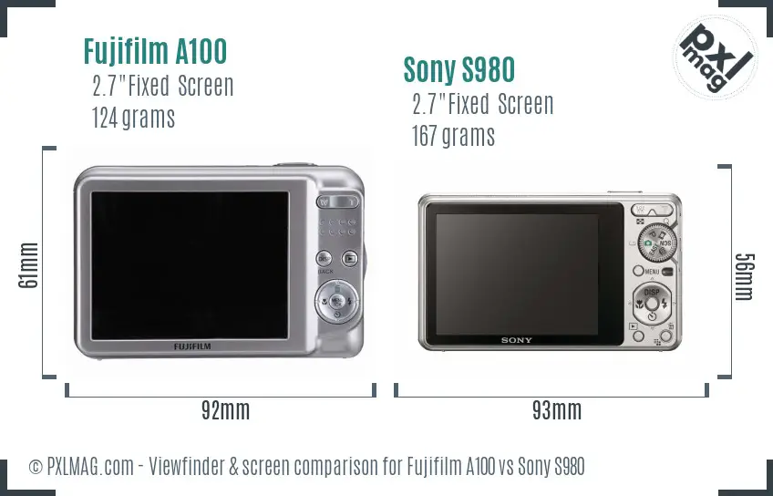 Fujifilm A100 vs Sony S980 Screen and Viewfinder comparison Fujifilm A100 vs Sony S980 Screen and Viewfinder comparison