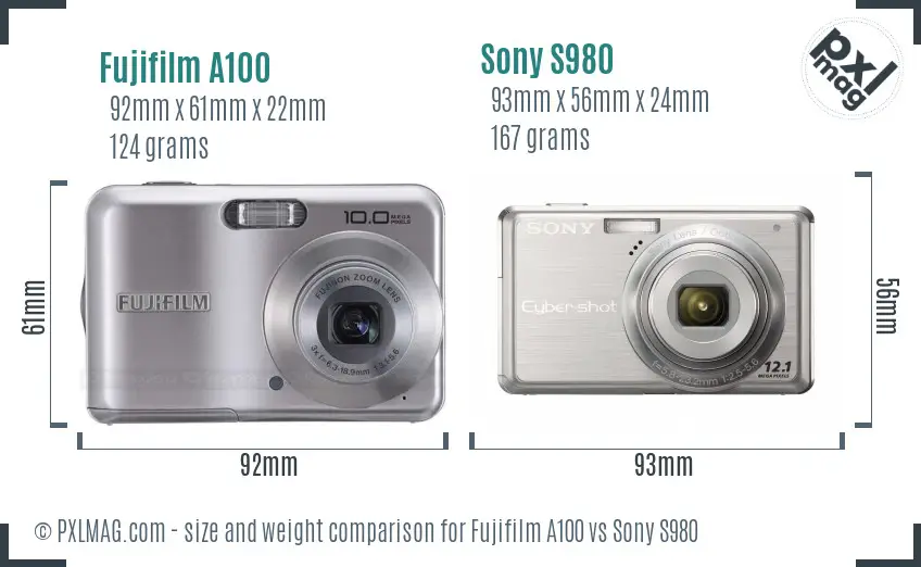 Fujifilm A100 vs Sony S980 size comparison Fujifilm A100 vs Sony S980 size comparison