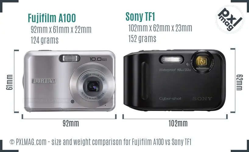 Fujifilm A100 vs Sony TF1 size comparison