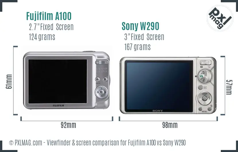 Fujifilm A100 vs Sony W290 Screen and Viewfinder comparison