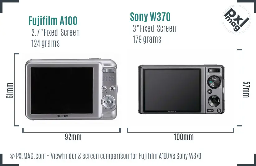 Fujifilm A100 vs Sony W370 Screen and Viewfinder comparison
