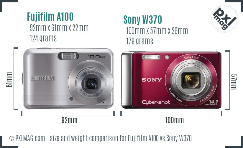 Fujifilm A100 vs Sony W370 size comparison