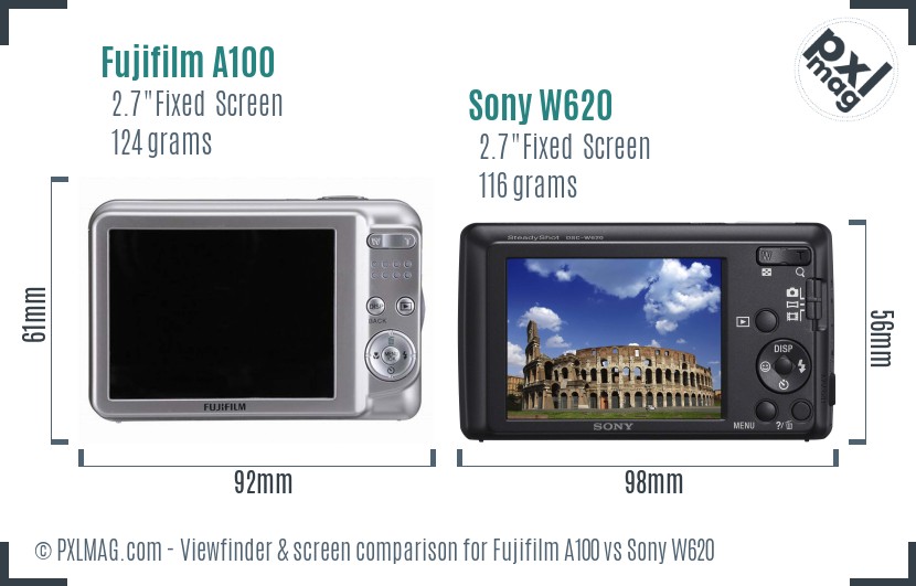 Fujifilm A100 vs Sony W620 Screen and Viewfinder comparison