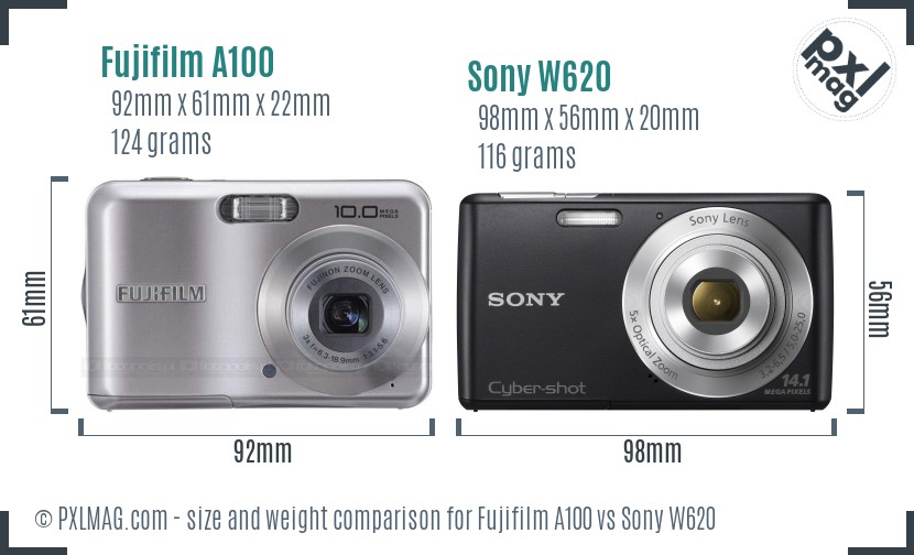 Fujifilm A100 vs Sony W620 size comparison Fujifilm A100 vs Sony W620 size comparison