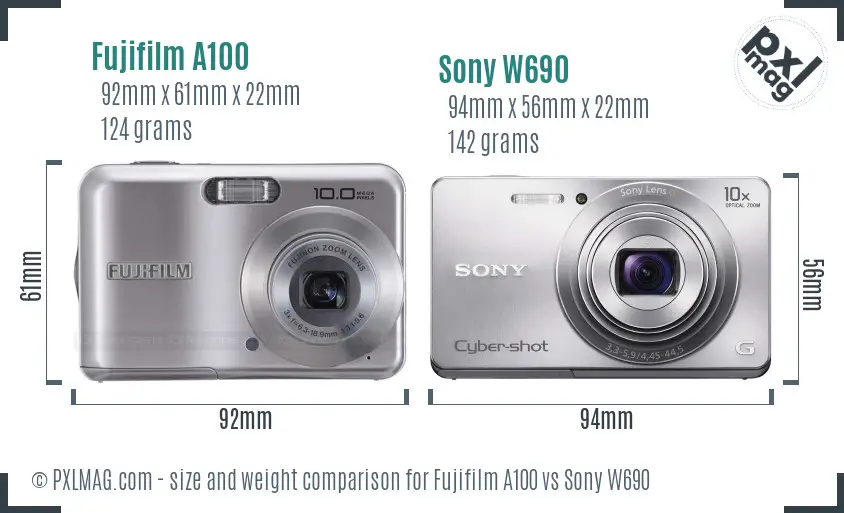 Fujifilm A100 vs Sony W690 size comparison Fujifilm A100 vs Sony W690 size comparison