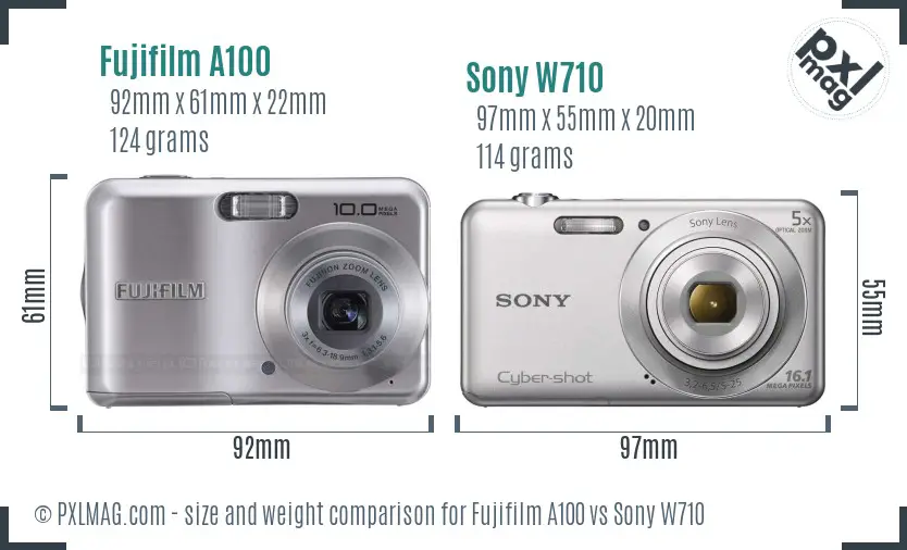 Fujifilm A100 vs Sony W710 size comparison Fujifilm A100 vs Sony W710 size comparison