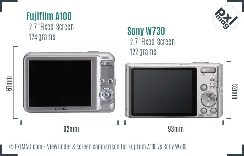 Fujifilm A100 vs Sony W730 Screen and Viewfinder comparison
