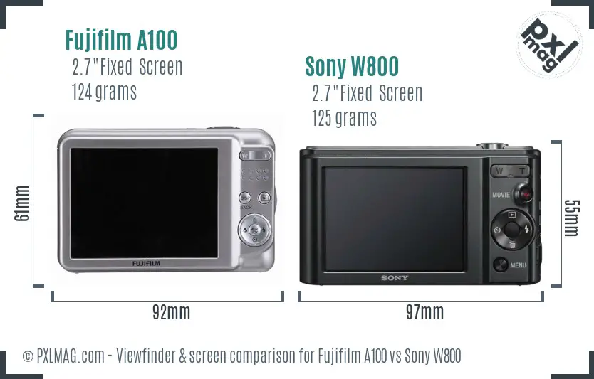 Fujifilm A100 vs Sony W800 Screen and Viewfinder comparison