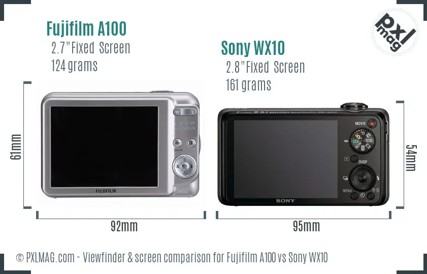 Fujifilm A100 vs Sony WX10 Screen and Viewfinder comparison Fujifilm A100 vs Sony WX10 Screen and Viewfinder comparison