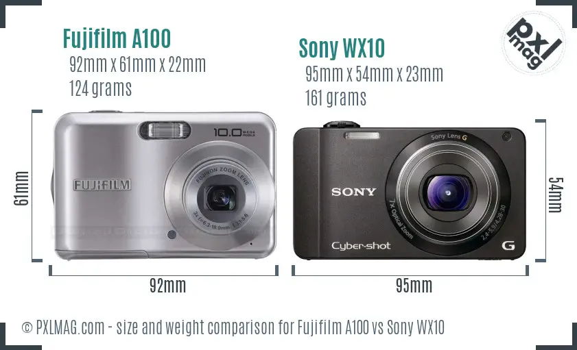 Fujifilm A100 vs Sony WX10 size comparison Fujifilm A100 vs Sony WX10 size comparison