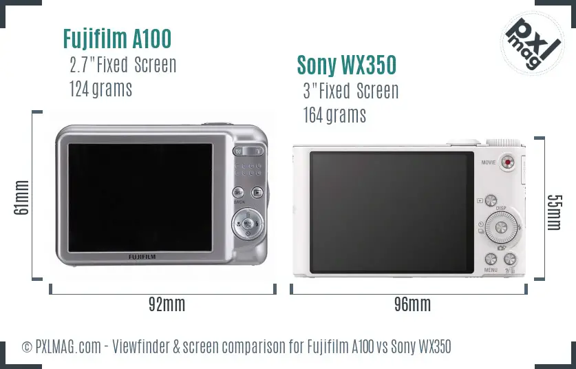Fujifilm A100 vs Sony WX350 Screen and Viewfinder comparison