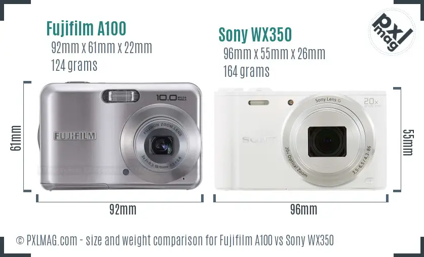 Fujifilm A100 vs Sony WX350 size comparison