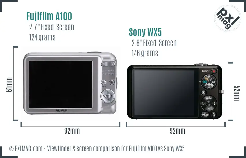 Fujifilm A100 vs Sony WX5 Screen and Viewfinder comparison