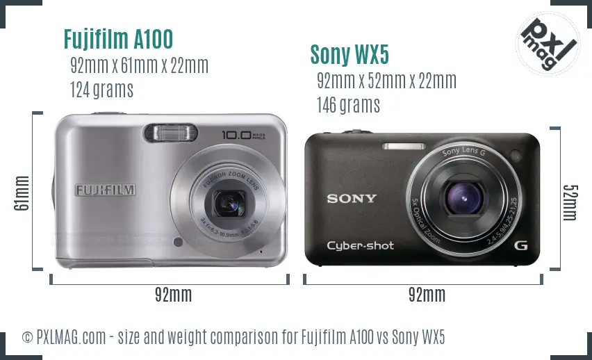 Fujifilm A100 vs Sony WX5 size comparison