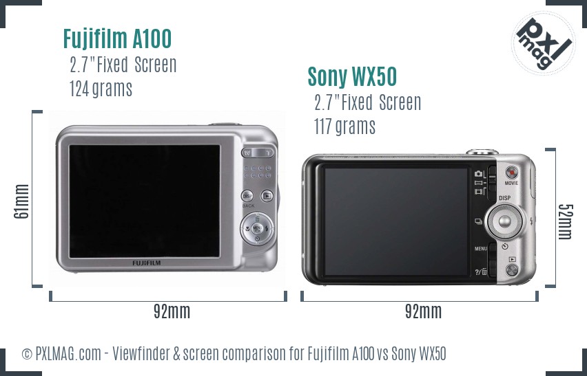 Fujifilm A100 vs Sony WX50 Screen and Viewfinder comparison