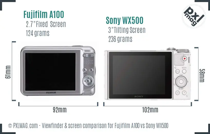 Fujifilm A100 vs Sony WX500 Screen and Viewfinder comparison