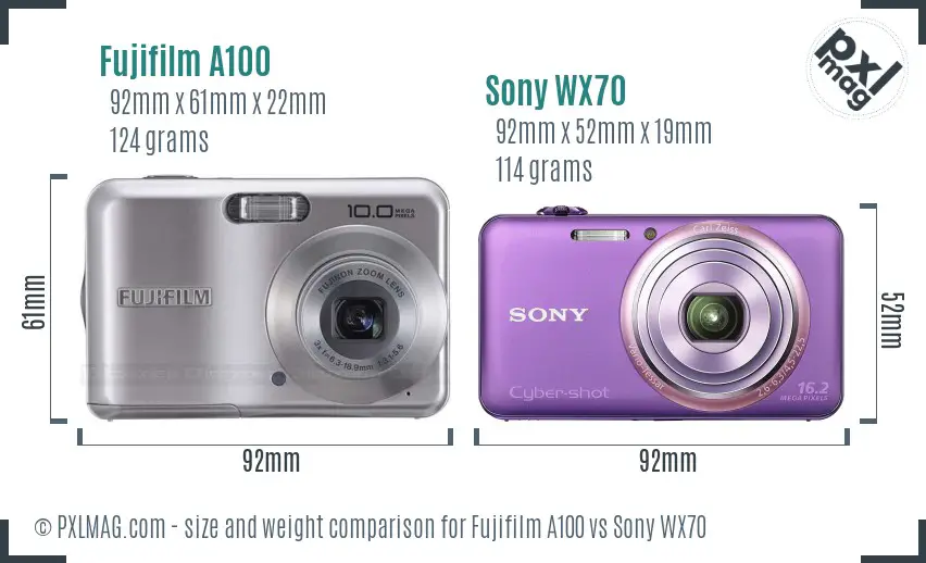 Fujifilm A100 vs Sony WX70 size comparison Fujifilm A100 vs Sony WX70 size comparison