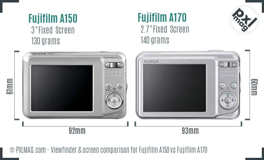 Fujifilm A150 vs Fujifilm A170 Screen and Viewfinder comparison