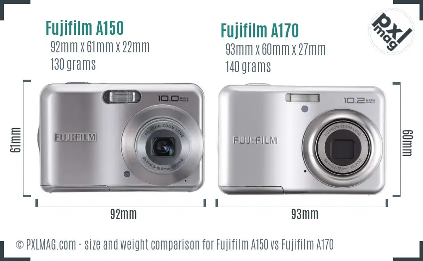 Fujifilm A150 vs Fujifilm A170 size comparison