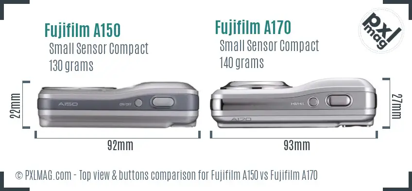 Fujifilm A150 vs Fujifilm A170 top view buttons comparison