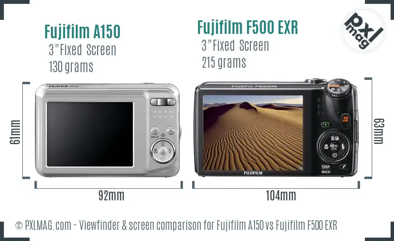 Fujifilm A150 vs Fujifilm F500 EXR Screen and Viewfinder comparison