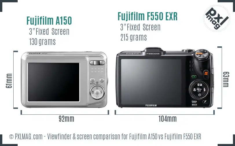 Fujifilm A150 vs Fujifilm F550 EXR Screen and Viewfinder comparison