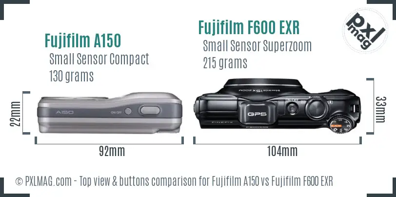 Fujifilm A150 vs Fujifilm F600 EXR top view buttons comparison
