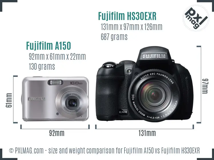 Fujifilm A150 vs Fujifilm HS30EXR size comparison