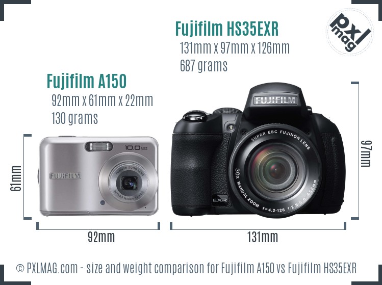 Fujifilm A150 vs Fujifilm HS35EXR size comparison Fujifilm A150 vs Fujifilm HS35EXR size comparison