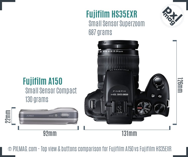 Fujifilm A150 vs Fujifilm HS35EXR top view buttons comparison