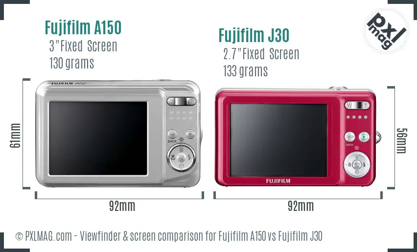 Fujifilm A150 vs Fujifilm J30 Screen and Viewfinder comparison