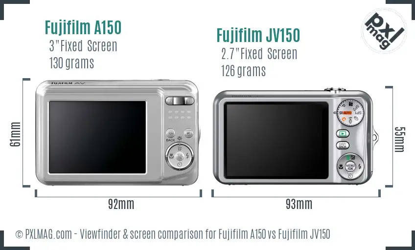 Fujifilm A150 vs Fujifilm JV150 Screen and Viewfinder comparison