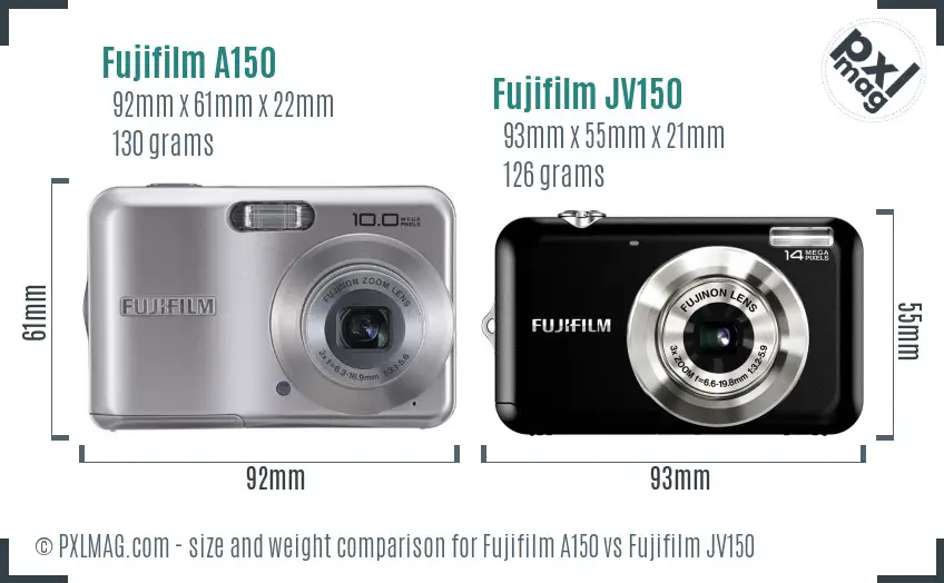Fujifilm A150 vs Fujifilm JV150 size comparison