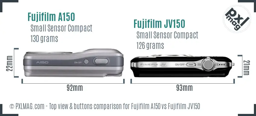 Fujifilm A150 vs Fujifilm JV150 top view buttons comparison