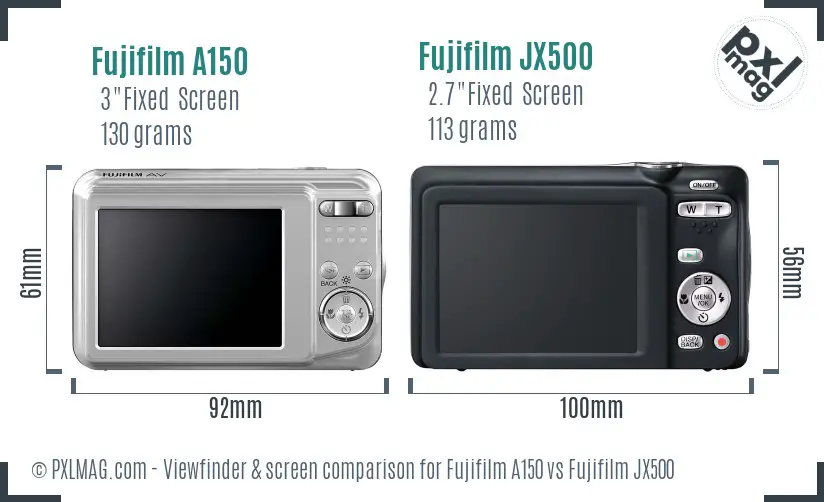 Fujifilm A150 vs Fujifilm JX500 Screen and Viewfinder comparison