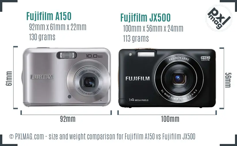 Fujifilm A150 vs Fujifilm JX500 size comparison