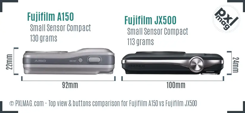 Fujifilm A150 vs Fujifilm JX500 top view buttons comparison