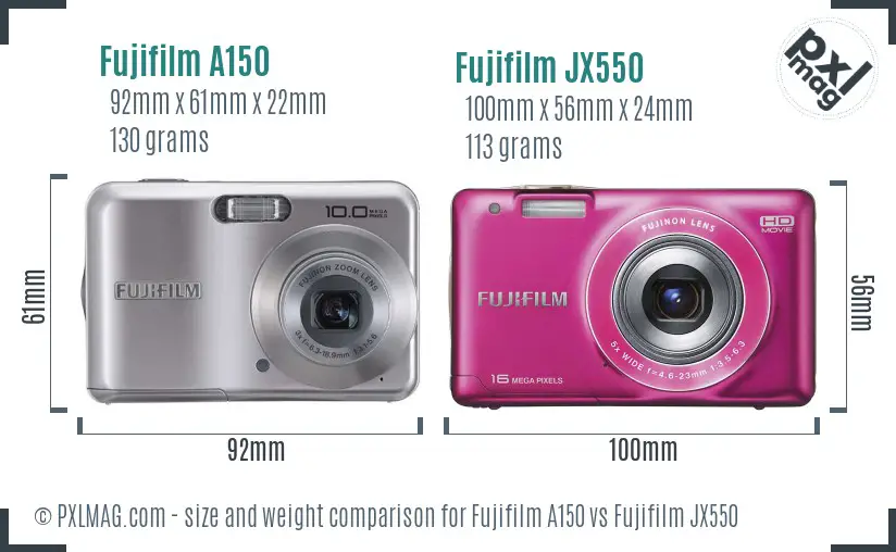 Fujifilm A150 vs Fujifilm JX550 size comparison