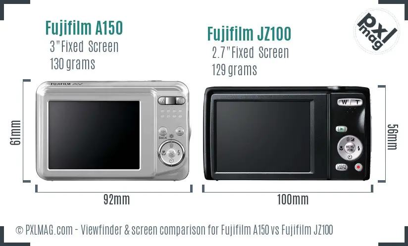 Fujifilm A150 vs Fujifilm JZ100 Screen and Viewfinder comparison