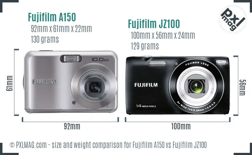 Fujifilm A150 vs Fujifilm JZ100 size comparison