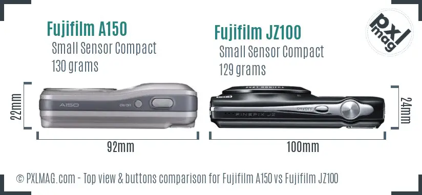 Fujifilm A150 vs Fujifilm JZ100 top view buttons comparison