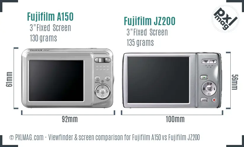 Fujifilm A150 vs Fujifilm JZ200 Screen and Viewfinder comparison